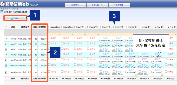 月間シフトの便利機能